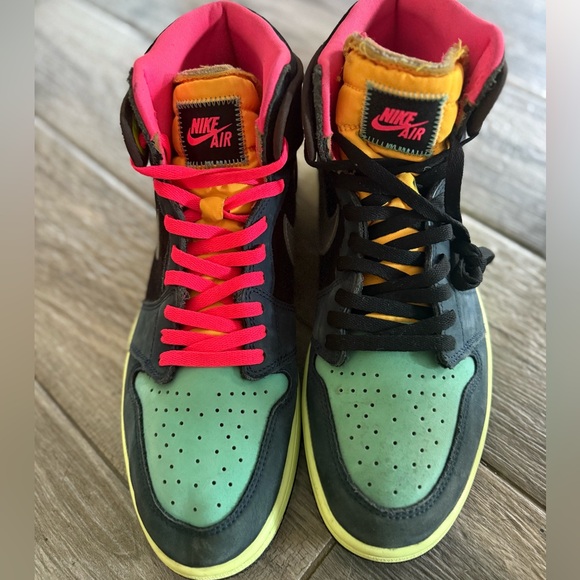 Nike Air High-Tops with Pink, Orange, and Green Accents - Picture 1 of 7